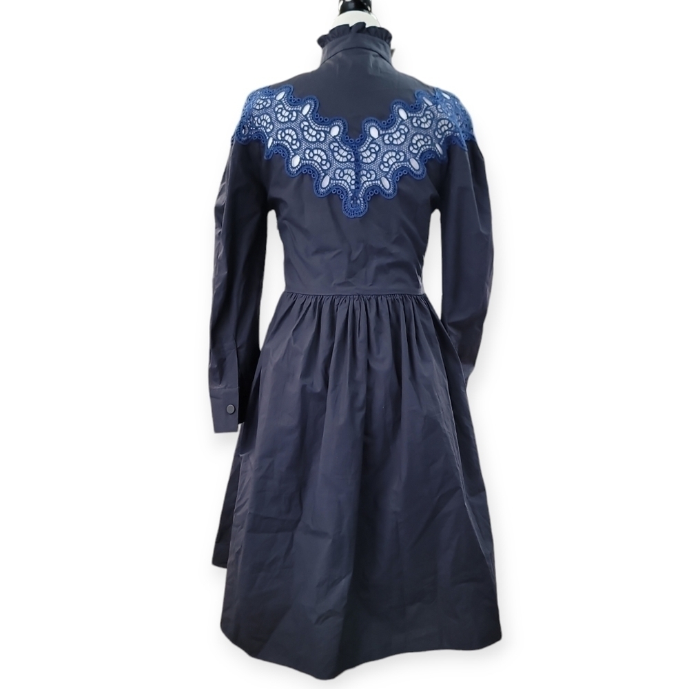 Sandro  Laura Guipure Lace-Trimmed Cotton-Poplin Mini Dress - Midnight B… - Picture 6 of 15